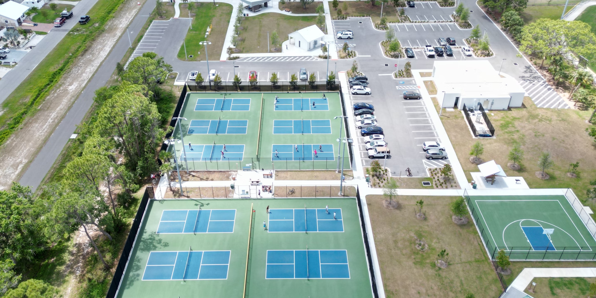 Aerial shot of pickleball courts